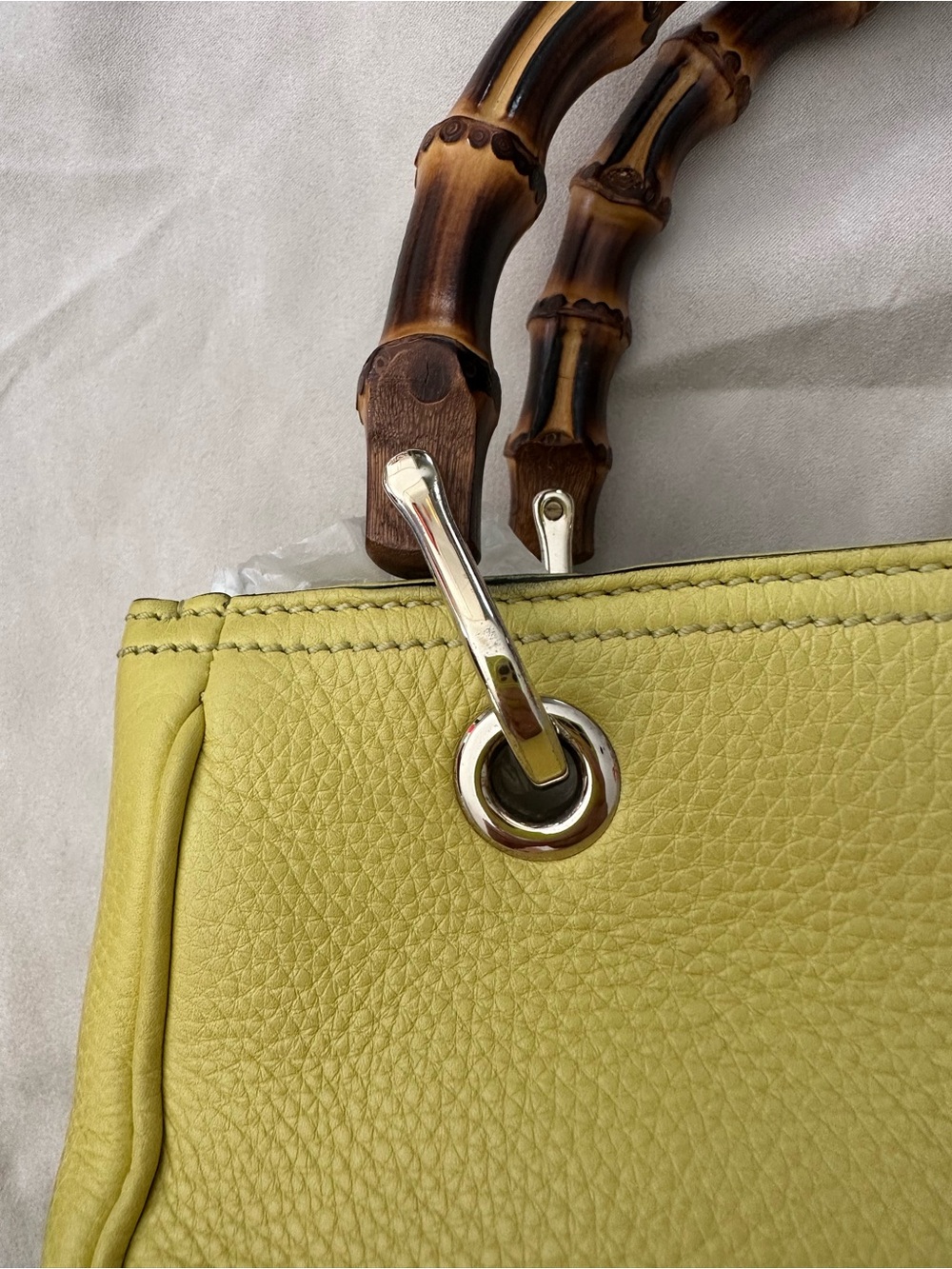 Gucci Yellow Leather Satchel Bamboo Handles Vintage w/ shoulder/cross strap - Picture 7 of 15